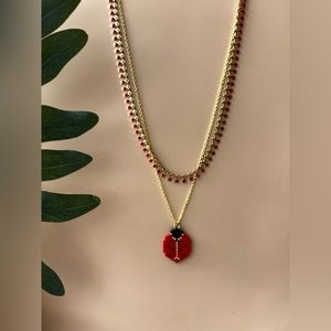 Miyuki Lady Bug Necklace Set - Red Star Choker Set - Trendy Layered Necklace